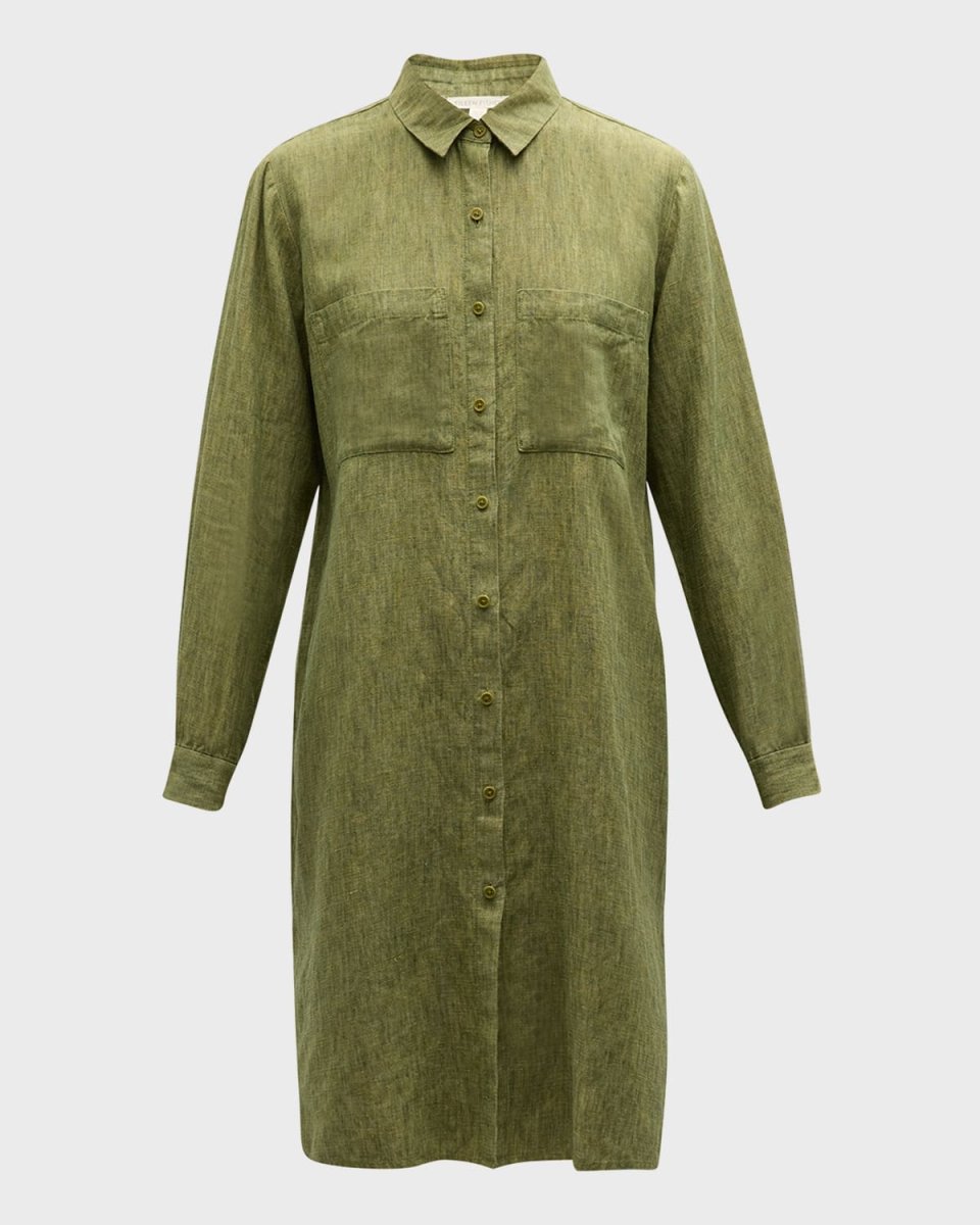Button-Down Organic Linen Midi Shirtdress